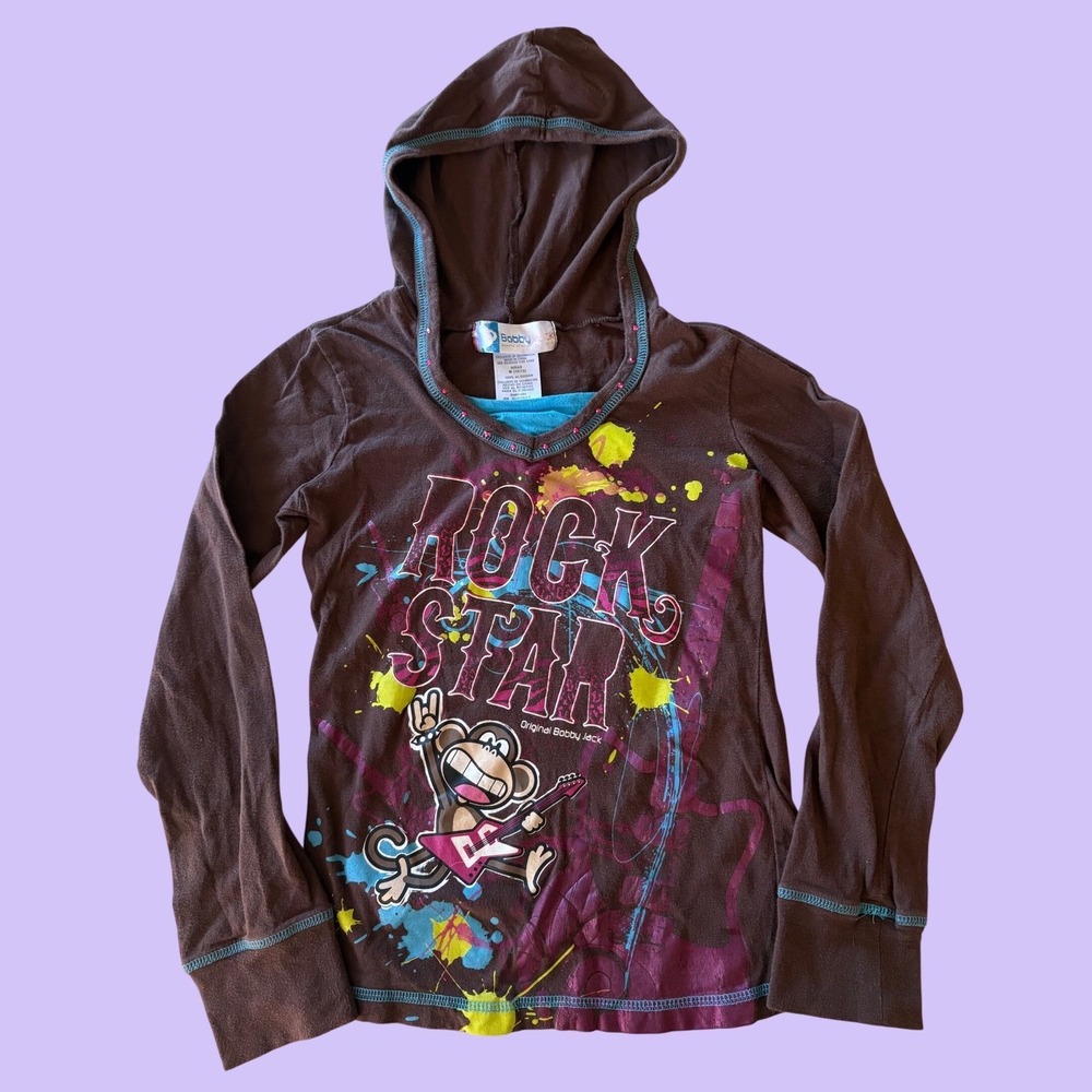Y2K Bobby Jack Rock Star Monkey Scene Graphic Long Sleeve Hoodie Shirt Scene #17